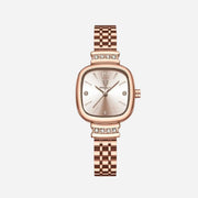 Reloj Cuadrado Roselia en oro rosa con esfera clara sobre fondo blanco
