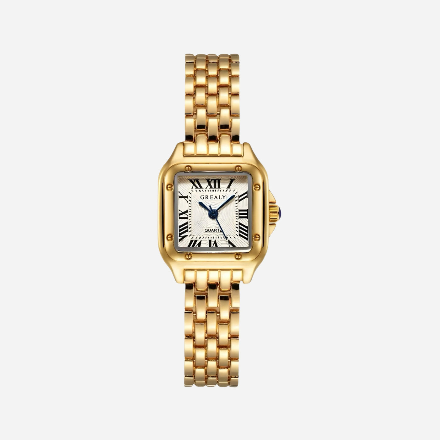 Reloj Cuadrado Elara dorado de acero inoxidable sin circonitas
