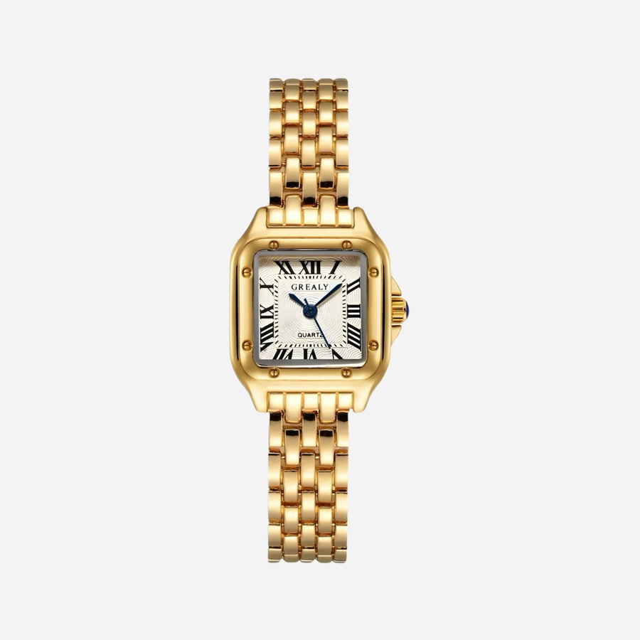 Reloj Cuadrado Elara dorado de acero inoxidable sin circonitas