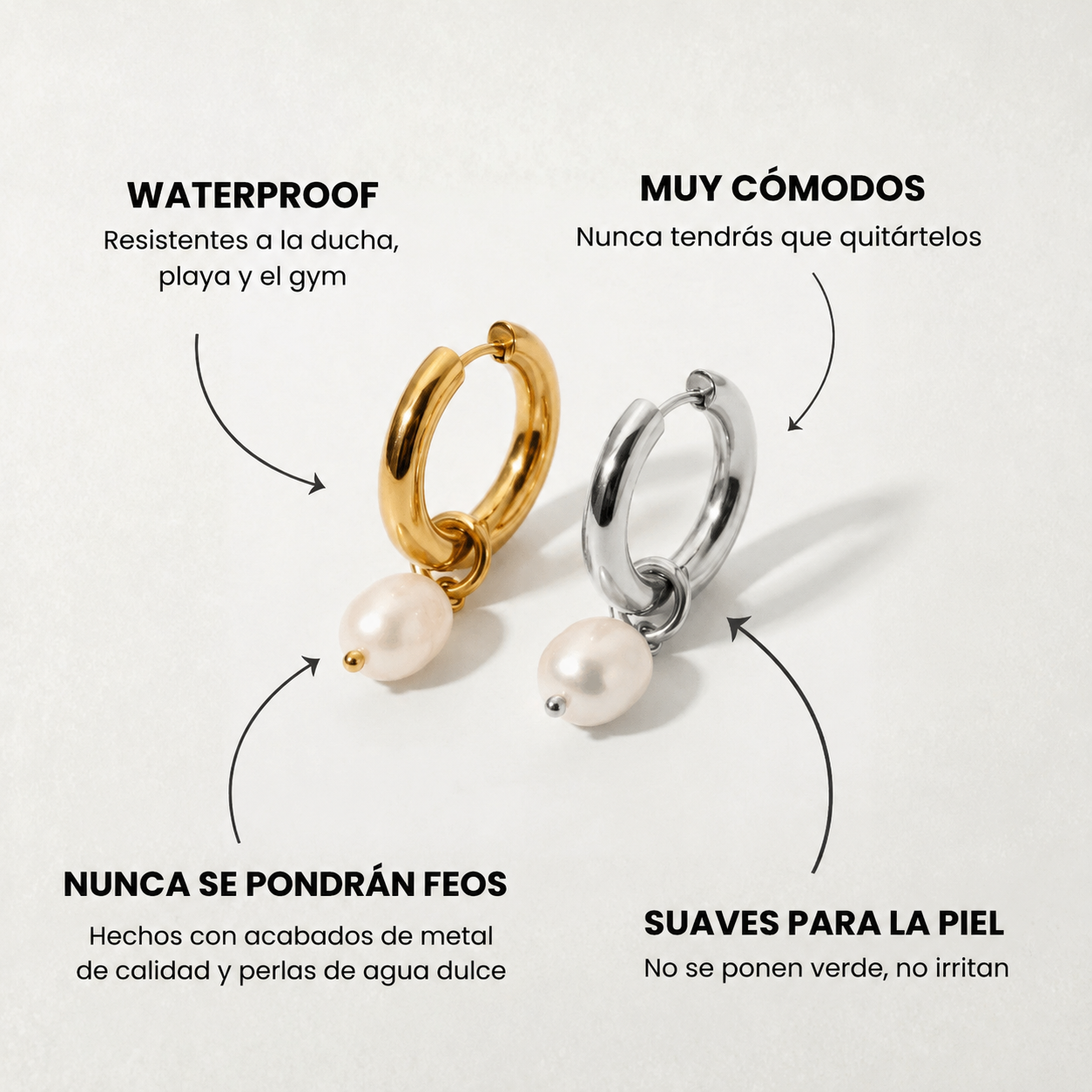 Características de los Aros Bella Perla en oro y plata