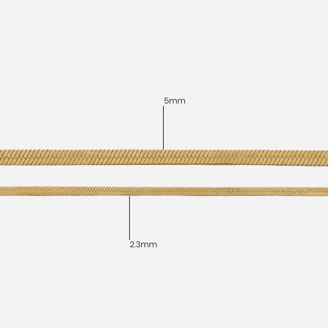 Comparación de los grosores del Collar Cadena Plana Aitana dorado