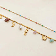 Collar Doble Cadena Coralina con cuentas multicolor y colgantes marinos