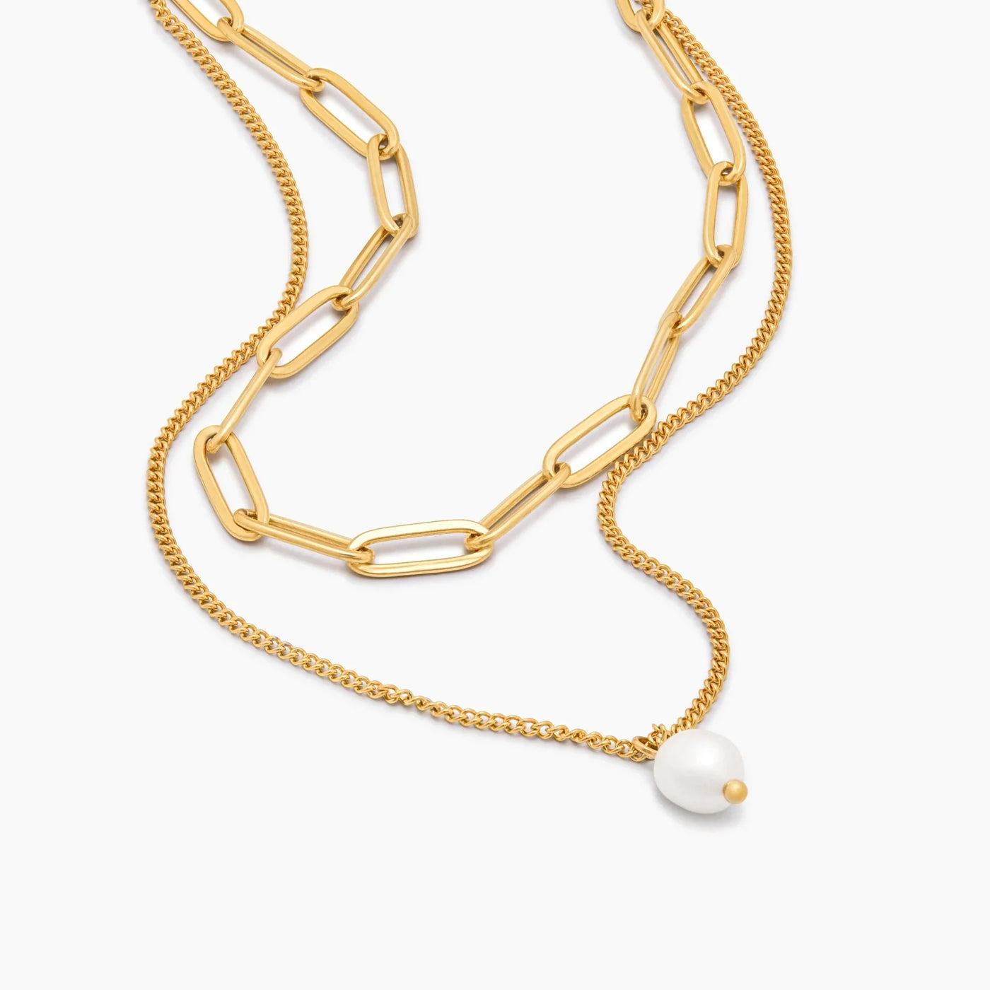Collar Doble Cadena Perla Narela con dos cadenas y colgante de perla