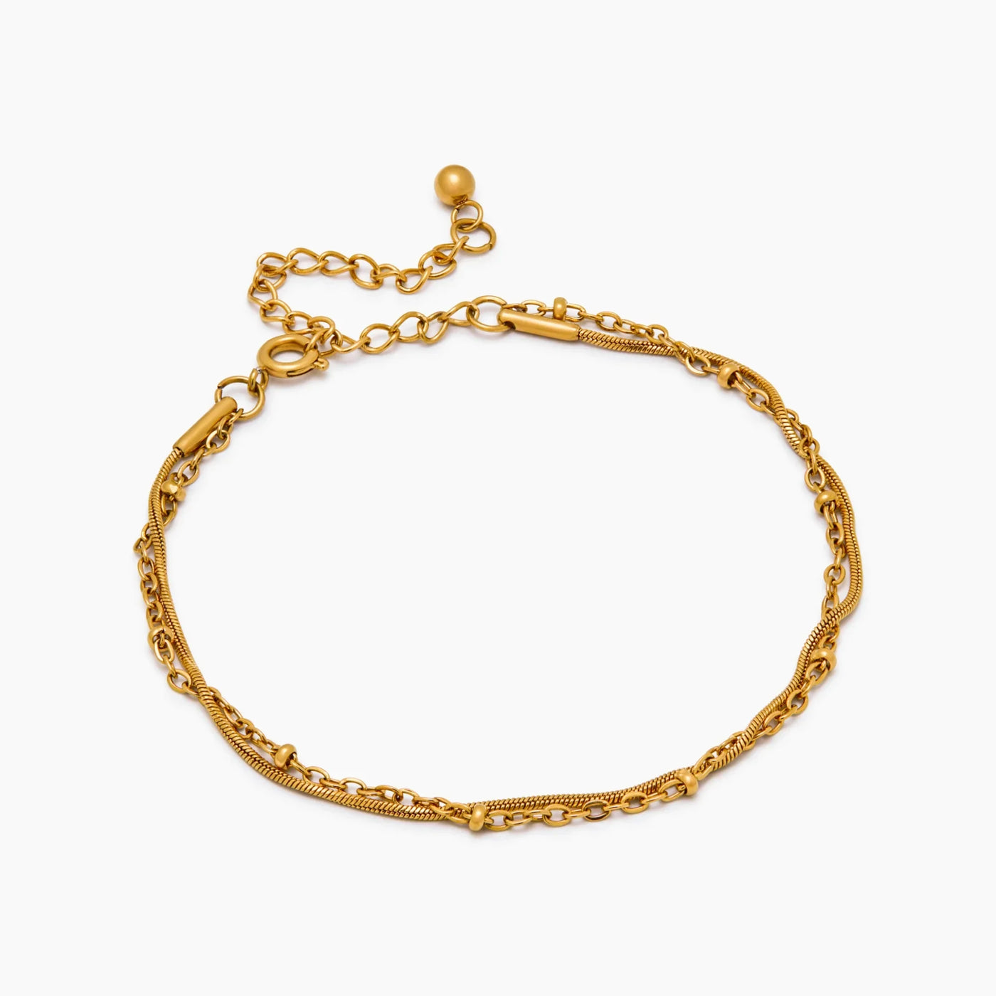 Vista completa de la Pulsera Doble Cadena Selene dorada