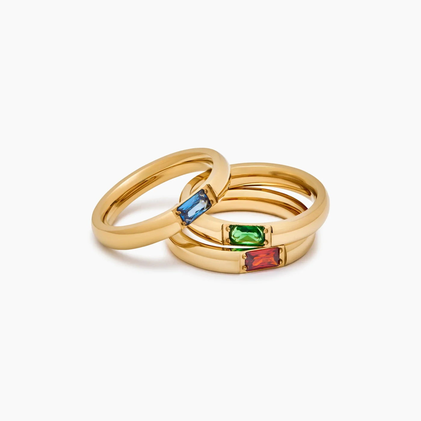 Anillo Piedra Natal Liora en variantes roja, verde y azul