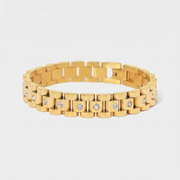Pulsera Eslabones Brillantes Elora dorada sobre fondo blanco