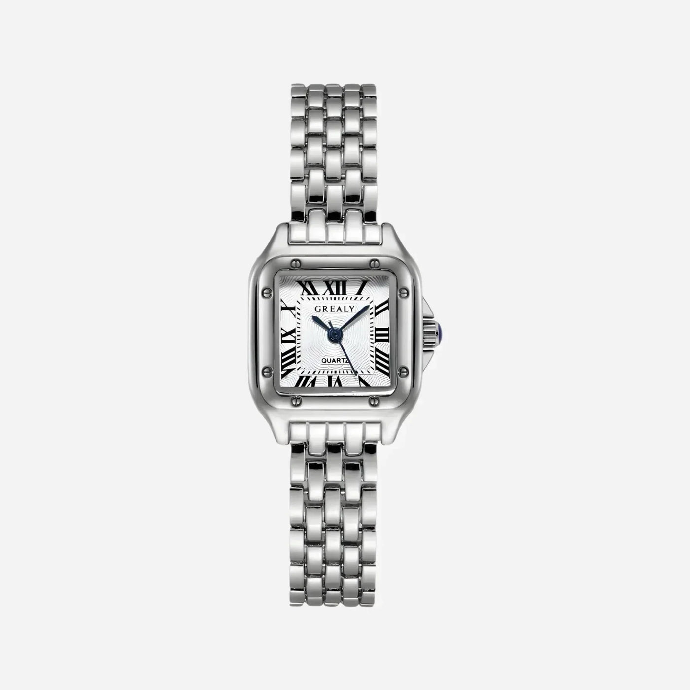 Reloj Cuadrado Elara plateado de acero inoxidable sin circonitas